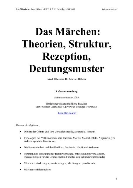 Das Marchen Theorien Struktur Rezeption Kein Plan De