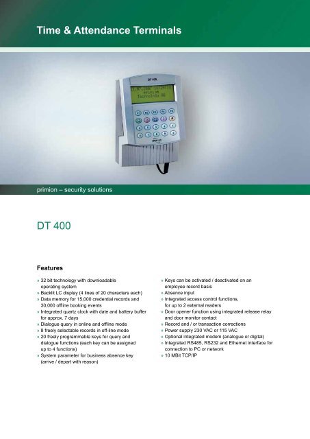 Time & Attendance Terminals  DT 400  - primion Technology AG