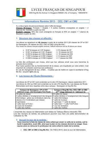 CE2 Ã  CM2 - LycÃ©e franÃ§ais de Singapour