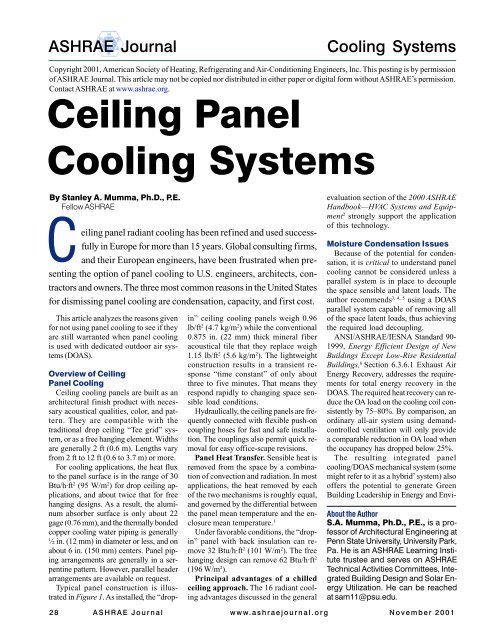Ceiling Panel Cooling Systems Dedicated Outdoor Air Systems