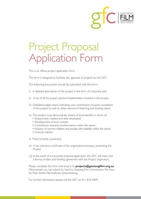 GFC Project Proposal Application - Gauteng Online