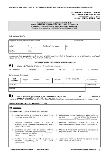 Dichiarazione sostitutiva di atto di notorietÃ  ai fini dell'esclusione ICI ...