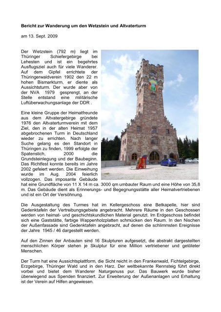 Bericht zur Wanderung um den Wetzstein und Altvaterturm am 13 ...