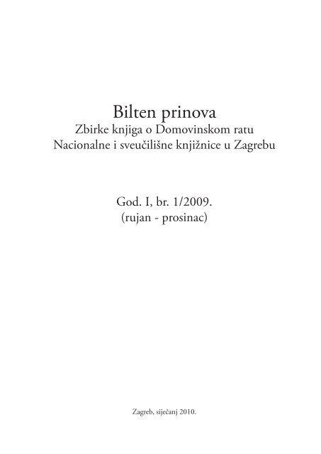 Bilten prinova - NSK - Nacionalna i sveuÄiliÅ¡na knjiÅ¾nica u Zagrebu