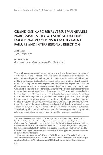 GRANDIOSE NARCISSISM VERSUS VULNERABLE NARCISSISM ...