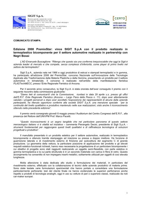 Carta Intestata Ufficiale - Negri Bossi