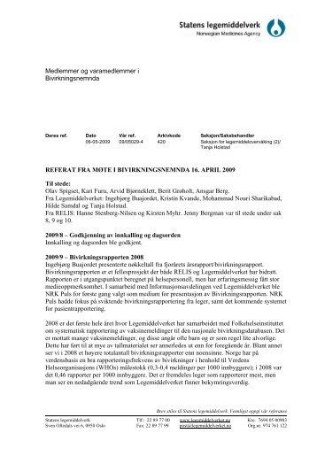 Referat fra møte i Bivirkningsnemnda 16.04.2009 - Statens ...