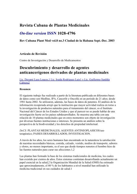 Revista Cubana de Plantas Medicinales