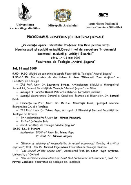 PROGRAM â ro.(pdf) - Facultatea de Teologie "Andrei Saguna"