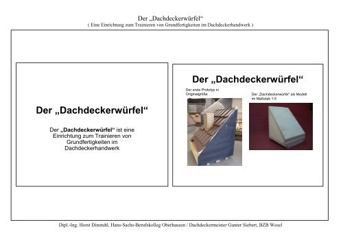 Der âDachdeckerwÃ¼rfelâ Der âDachdeckerwÃ¼rfelâ - Modelldaecher