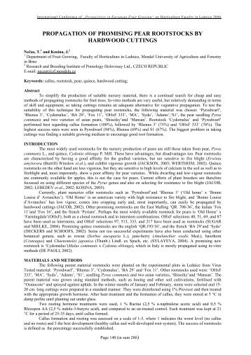 propagation of promising pear rootstocks by hardwood cuttings