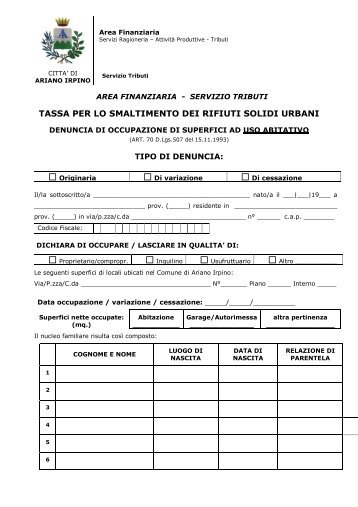 Denuncia di occupazione di superfici ad uso abitativo - Comune di ...