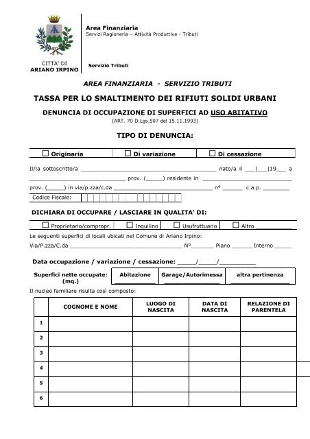 Denuncia di occupazione di superfici ad uso abitativo - Comune di ...