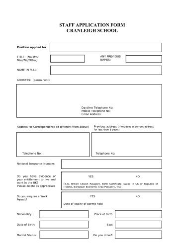Bursarial Job Application Form - Cranleigh School