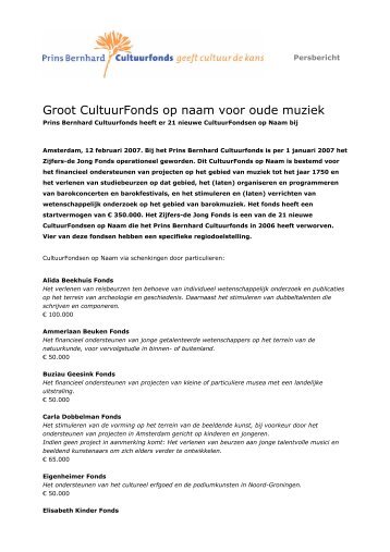 Groot CultuurFonds op naam voor oude muziek - Prins Bernhard ...