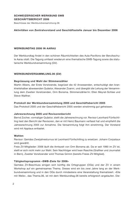 Geschäftsbericht 2006 - Schweizerischer Werkbund (SWB)