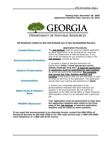 DNR Job Outlook, Page 1 - Georgia State Parks and Historic Sites