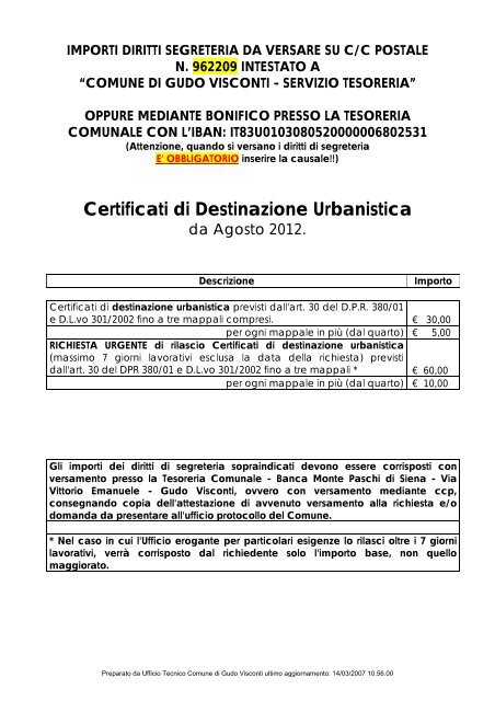 Certificati di Destinazione Urbanistica - Comune di Gudo Visconti