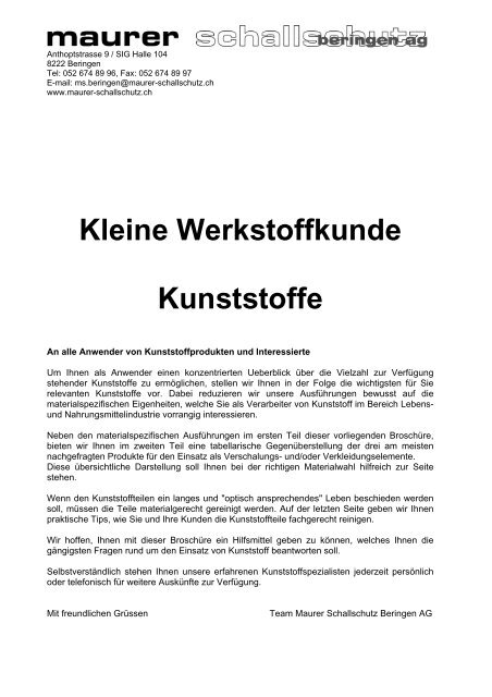 Kleine Werkstoffkunde Kunststoffe - Maurer Schallschutz