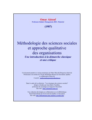 Omar Aktouf, Mthodologie des sciences sociales et approche - Soup