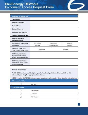 EbixBenergy OEWorks Enrollment Access Request Form - Adam.com