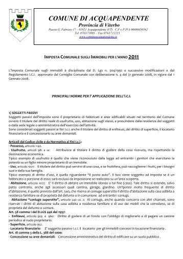 opuscolo ICI anno 2011.pdf - Comune di Acquapendente
