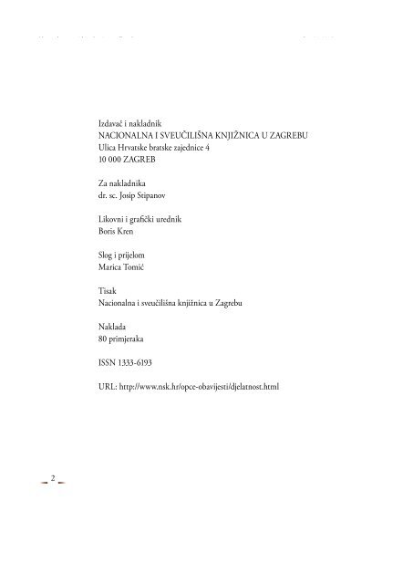 izvjeÅ¡Äe o radu za 2006. godinu - NSK - Nacionalna i sveuÄiliÅ¡na ...