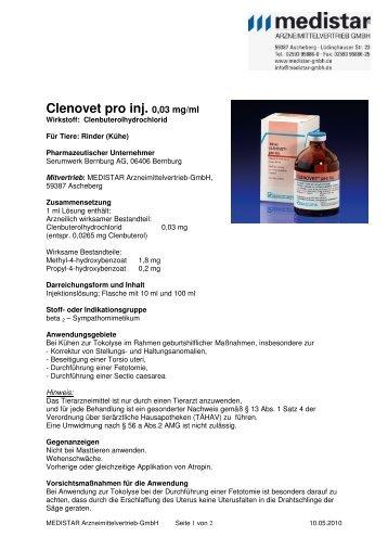 Clenovet pro inj. 0,03 mg ml - MEDISTAR Arzneimittelvertrieb GmbH