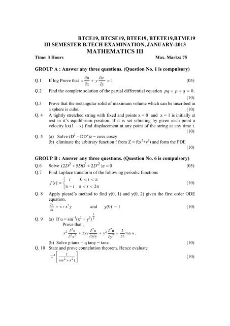 B.Tech E & T 3rd Sem