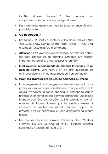 livret d'accueil nouveaux parents au lfs - LycÃ©e franÃ§ais de Singapour