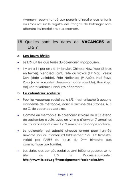 livret d'accueil nouveaux parents au lfs - LycÃ©e franÃ§ais de Singapour