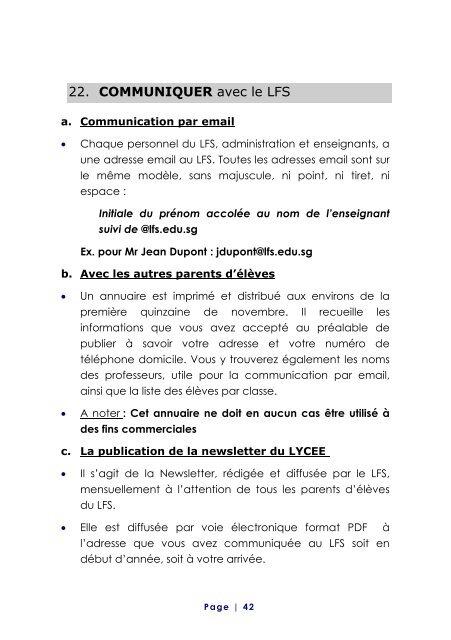 livret d'accueil nouveaux parents au lfs - LycÃ©e franÃ§ais de Singapour