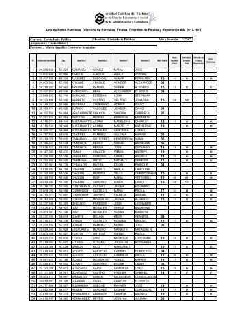 Acta de Notas Parciales, Diferidos de Parciales, Finales ... - Soup