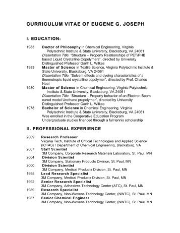 CURRICULUM VITAE OF EUGENE G. JOSEPH - Institute for Critical ...