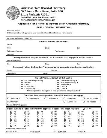 Retail Pharmacy Application - In State - Arkansas State Board of ...