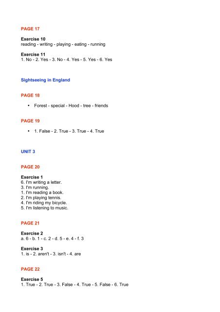 HOLIDAY ENGLISH 4 Answer keys UNIT 1 PAGE 4 Exercise 1 table ...