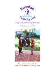 Bayside Family Day Care Monthly Report to CCI Management ...