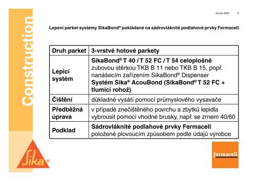 Doporučení Sika pro lepení parket na sádrovláknité ... - Fermacell