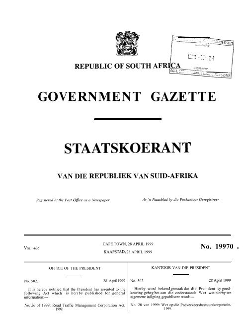 Road Traffic Management Corporation Act [No. 20 ... - Gauteng Online