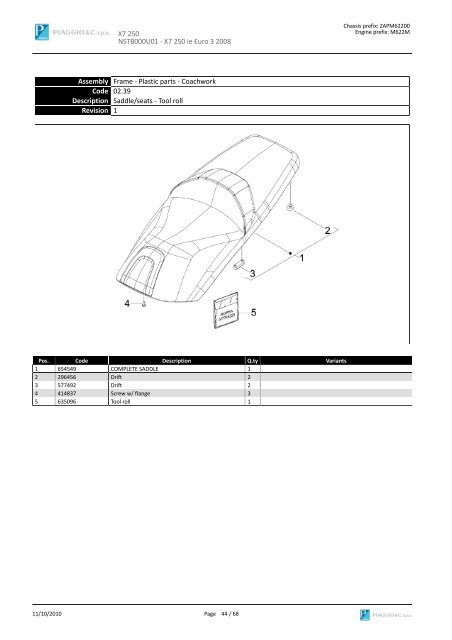 X7 250 NSTB000U01 SPARE PARTS CATALOGUE ... - Scooter Tyres