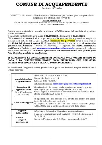 Manifestazione di interesse per invito a gara - Comune di ...