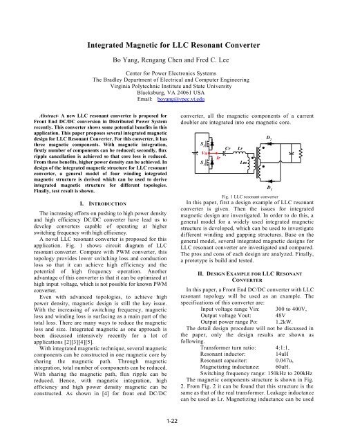 Integrated Magnetic for LLC Resonant Converter - CPES