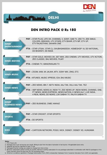 DEN INTRO PACK @ Rs 180 - DEN Networks