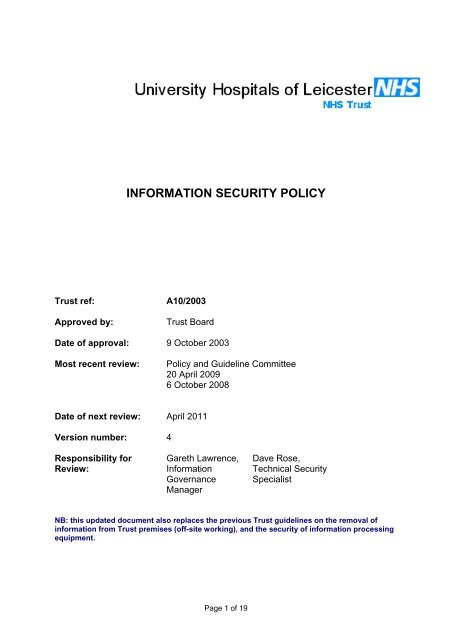 Information Security Policy (UHL) - Library - University Hospitals of ...