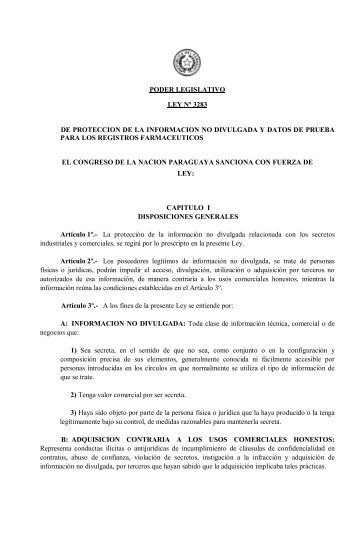 Ley 3283-2007 de Protección de la información no Divulgada y ...