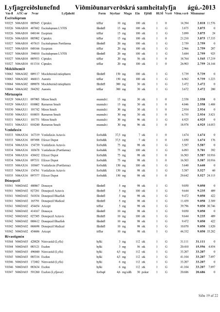 Lyfjaverðskrá ágúst pdf - Lyfjagreiðslunefnd