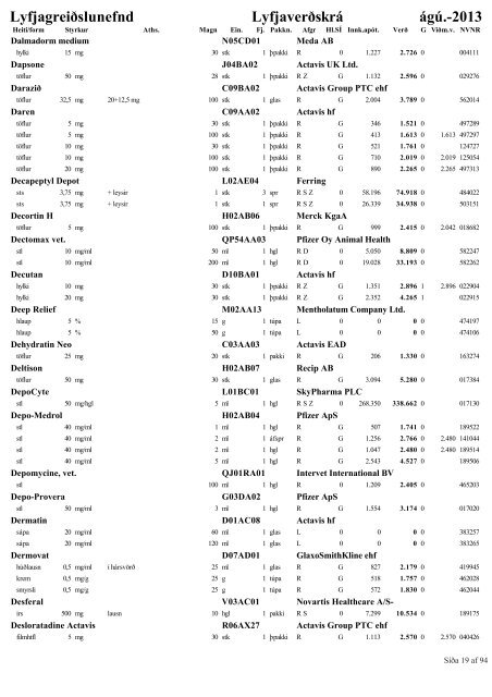 Lyfjaverðskrá ágúst pdf - Lyfjagreiðslunefnd