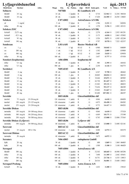 Lyfjaverðskrá ágúst pdf - Lyfjagreiðslunefnd