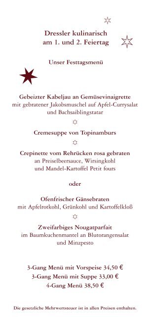 Weihnachten & Silvester 2010 - Restaurant Dressler