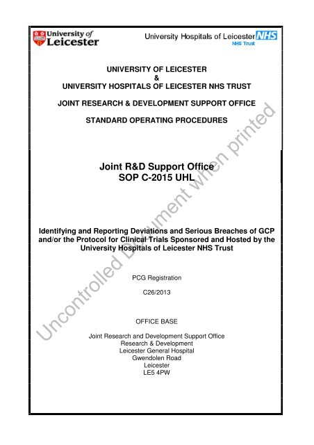 SOP C-2015 UHL serious breach - Library - University Hospitals of ...